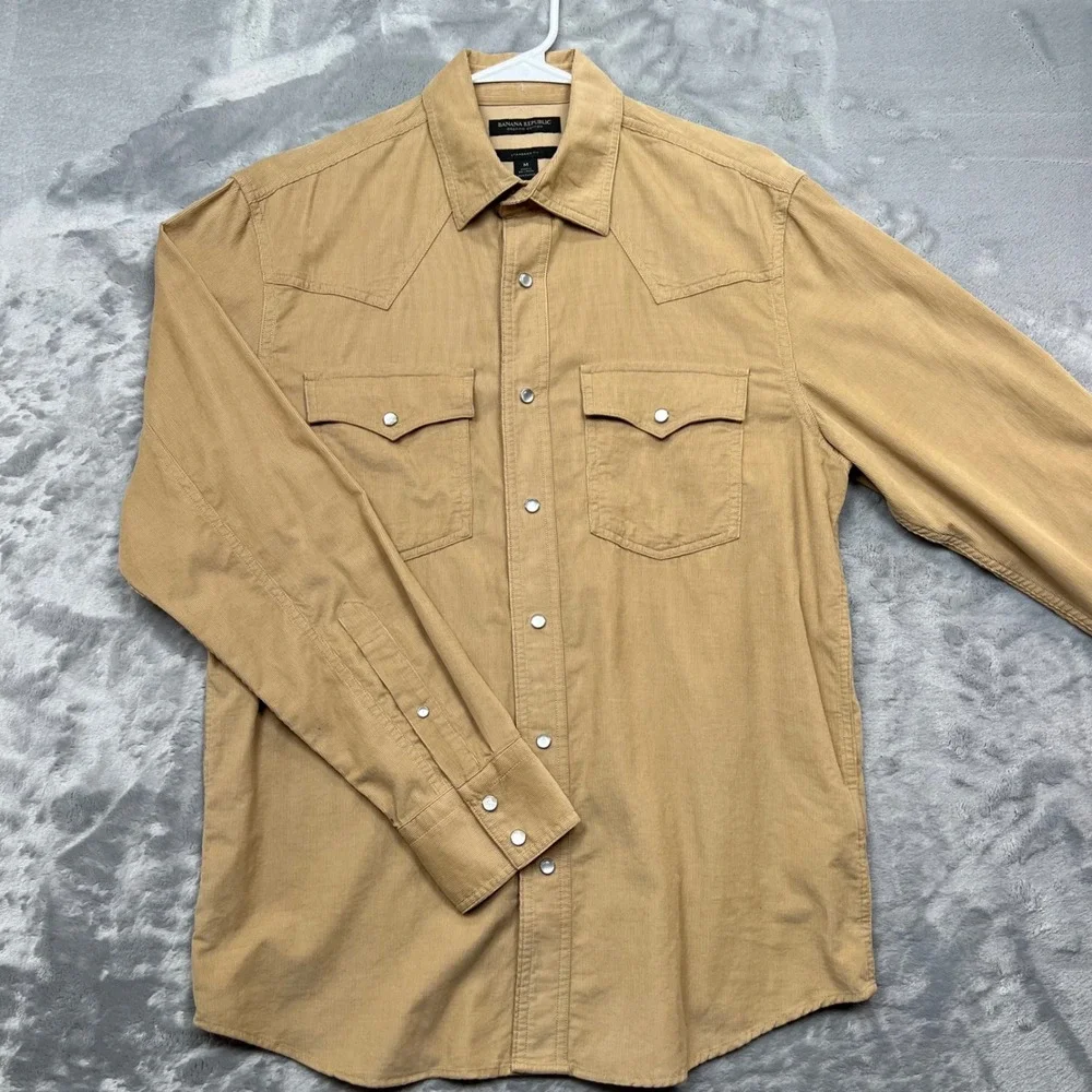 Banana Republic Western Shirt Mens Medium Tan Corduroy Snap Front Organic Cotton